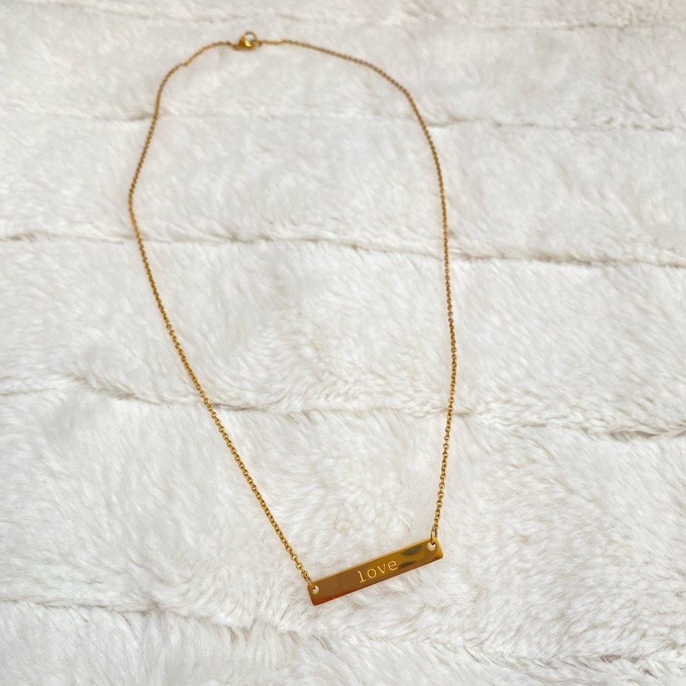 18k Gold Plated “Love” Bar Necklace